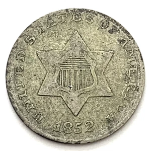 1852 Type 2 3C Three Cent Silver Piece - Picture 1 of 2
