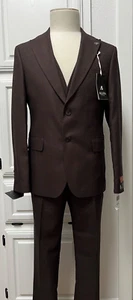 Traje de Hombre ALFA SUIT Turquía 70% Lana Delgado Marrón 3 Piezas Talla EU-48 US-38 - Imagen 1 de 21