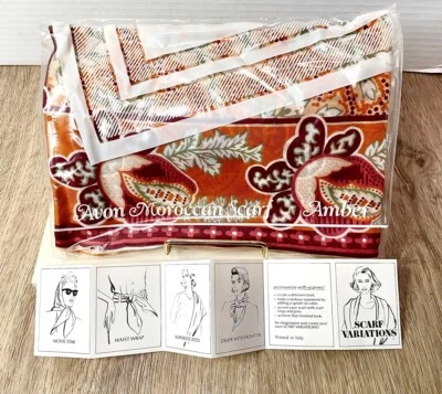 Moroccan Patterned Scarf Orange Amber Vintage Avon Made in Italy NOS - Image 1 of 2