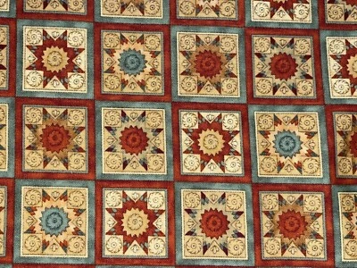 SOUTH SEA IMPORTS By 1/2 Yd SSI "Country Life" Teresa Kogut Small Star Quilt Blocks Cotton Fabric