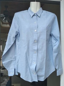Vintage klassische Eleganz blau Oxford Langarm Knopfleiste Hemd Bluse Größe 8 - Bild 1 von 3