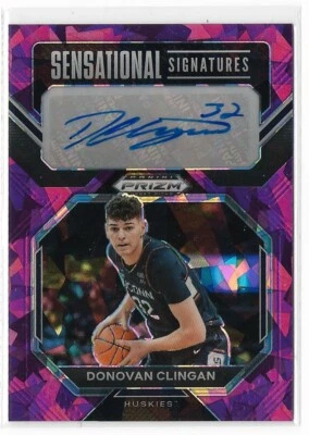 2023 Panini Prizm Donovan Clingan Purple Cracked Ice Sensational Signature #/99 - Image 1 of 2