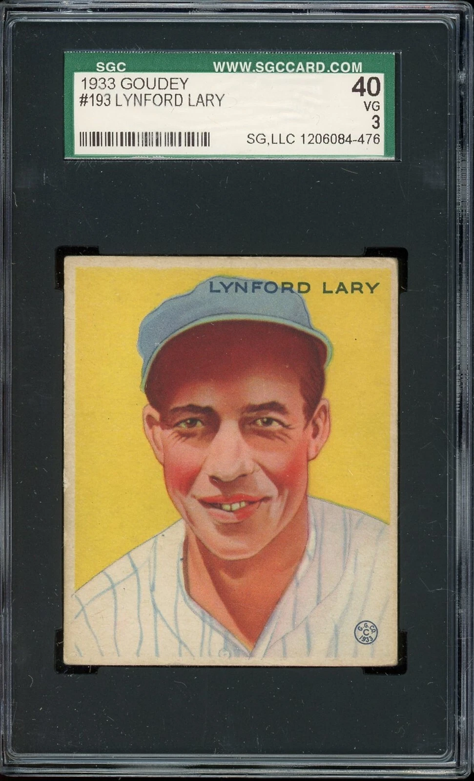 1933 Goudey Baseball #193 Lynford Lary SGC 3