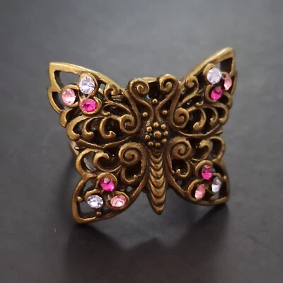 Michal Negrin Ring Butterfly Filigree Pink Shades With Swarovski Crystals Gift - Image 1 of 4