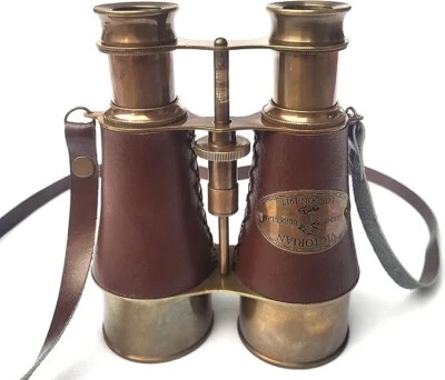 6 Inches Antique Solid Brass Brown Leather Binoculars for Adults with Leather - Image 1 of 4