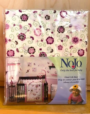 Sábana ajustable de algodón NoJo rosa jazmín ciruela flores enredaderas cuna/cama para niños pequeños Foto 1 de 3