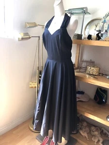 Roberta Vintage 70's Black Cotton Blend Halter Full Circle Skirts Dress Sz 7/8 - Picture 1 of 7