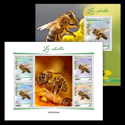 Estampillas de abejas insectos MNH 2022 Níger M/S + S/S Foto 1 de 3