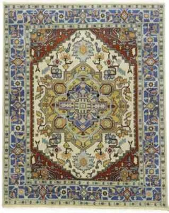 Handmade Geometric Heriz Serapi Oriental Rug Traditional Wool Carpet 8X10 ft - Picture 1 of 18