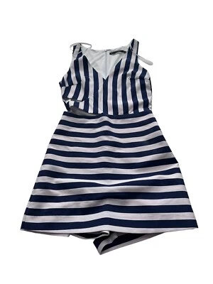 Zara Womens Beige Navy Striped Sleeveless Playsuit Size XS Good Condition - image 1 of 4