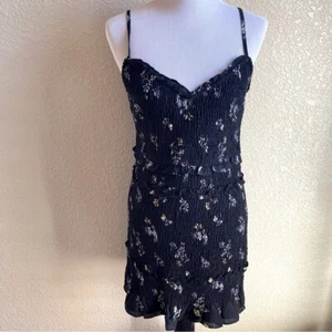 Abercrombie & Fitch Minikleid schwarz Blumen gesmoktes Mieder Stufen Rüschen: Large - Bild 1 von 10