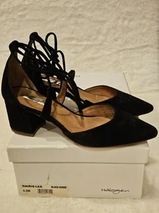 Halogen Hairis-Lea Black Suede Ankle Tie Heel 4.5 - Picture 1 of 7