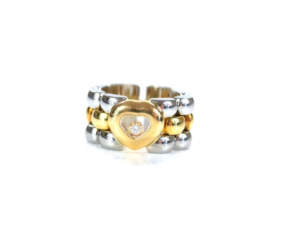 feiner Kettenring "Happy Diamonds" - CHOPARD - bewegl. Brillant - Stahl / Gold - Bild 1 von 4