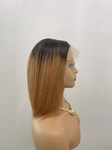 12” Full 13x4 Lace Frontal, Ombre 1B/30 Bob Cut Straight Human Hair Wig - Picture 1 of 11