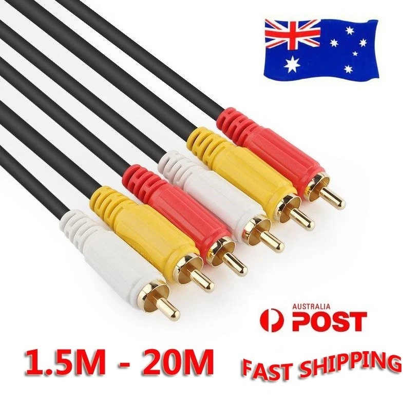 AV Audio Video Composite Cable 3RCA 3 RCA M/M Cord Male Yellow Red White TV DVD - image 1 of 1
