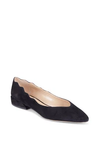 Nuevos planos de gamuza negros festoneados Chloe Laurena talla 40, 10 EE. UU. - Imagen 1 de 12