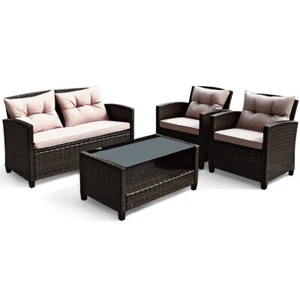 Topbuy Outdoor Rattan Conversation Set 4 Pieces Patio wicker Chairs - Picture 1 of 6