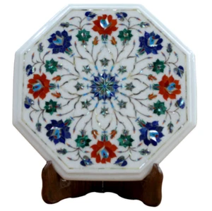 100% Genuine Floral Design Inlaid With Semi Precious Gemstones , Antique Table - Picture 1 of 17