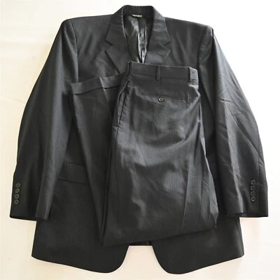 Jos A Bank 46L 40x32 Navy Blue Stripe 100% Wool Mens Jacket Pants Suit - Image 1 of 4