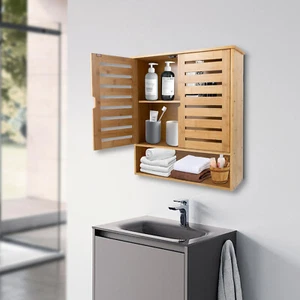 3-Layer Bamboo Storage Cabinets Modern Wall Mounted Decor Racks Storage Cabinets - Picture 1 of 23