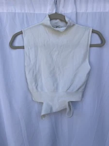 Zara ribbed crop shirt mock neck sleeveless solid white cutout sides womens S - Picture 1 of 7