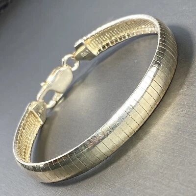 Pulseira vintage de prata esterlina joias finas corrente ômega italiana 7” 1960 - Imagem 1 de 4