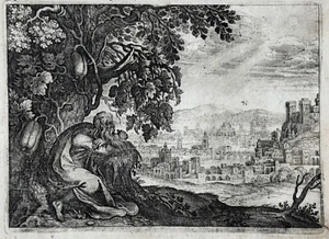 JONA ZÜRNT DEM RIZINUSBAUM NINIVE 1625 MATTHAEUS MERIAN GÖTTLICHE  GNADE - Bild 1 von 4