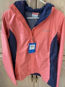 Columbia Women's Coral Pink / Navy Arcadia II Jacket Windbreaker Size S/P NWT - Picture 1 of 7