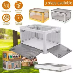 27-124L Foldable Storage Container 5 Sides Open Stackable Top Lid Transparent AU - Picture 1 of 16