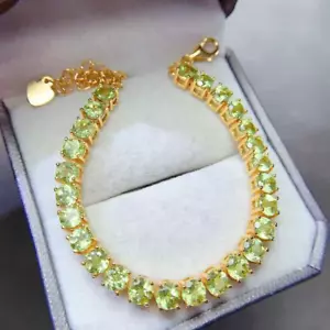 Natural Peridot August Birthstone Tennis Bracelet 925 Sterling Silver 4mm - Picture 1 of 6