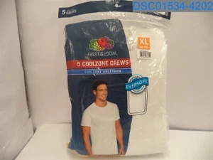 Qty= (1 pack of 5) Fruit of the Loom: Men's XL White Crew Cut T-Shirts - Picture 1 of 6