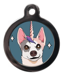 Etiqueta de identificación de mascota UNICORNIO perro etiqueta personalizada o llavero 2 tamaños - Imagen 1 de 3
