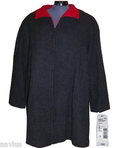 Stephanie Mathews Designer Womens Wool Blend Full-Zip Coat Wing Collar Charcoal - Picture 1 of 10