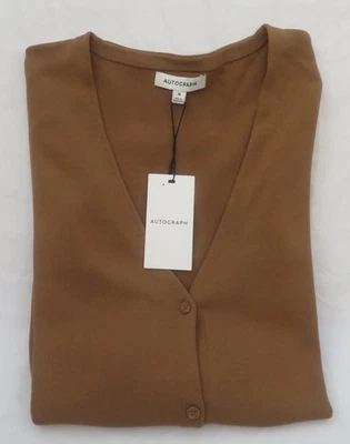 LADIES MARKS AND SPENCER AUTOGRAPH CAMEL RIBBED LONG SLEEVED CARDIGAN SIZE 16 - Image 1 of 4