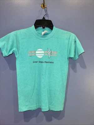 Childs 10~12 Tshirt Vintage 1960’s Great Smoky Mountains, Tee Jays Aqua - Image 1 of 4