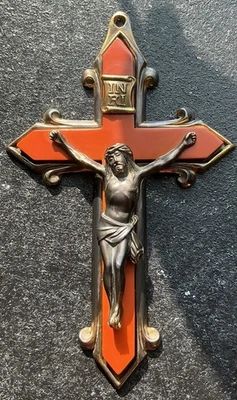 "Antiguo crucifijo de Jesús INRI de baquelita de metal fundido de 6""" Foto 1 de 3