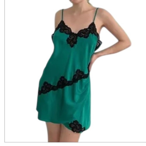 UNDERCOVER Abito slip lingerie Victoria’s Secret vintage etichetta oro in pizzo verde e nero