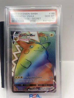 2020 Pikachu Vmax Rainbow Rare 188/185 Vivid Voltage PSA 10 Mint!  - Image 1 of 2