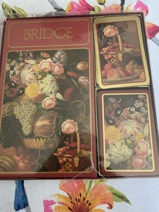Caspari Bridge Double Deck Playing Cards Gift Set, Fruit & Flower William Sharp - Picture 1 of 12
