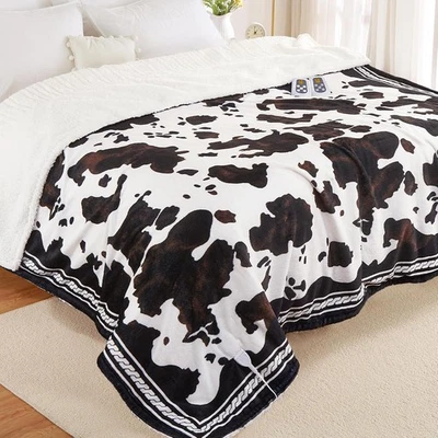 Dual Control Electric Blanket Cow Print 10 Heat Levels Heating Blanket - Image 1 of 4