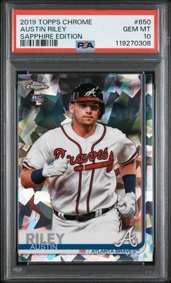 2019 Topps Chrome Baseball Austin Riley BRAVES #650 RC Sapphire Edition PSA 10 - Image 1 of 3