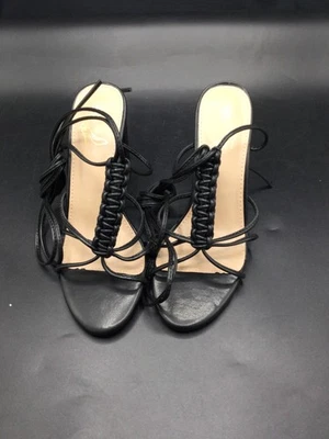 Perphy Mujer’s 6M Cuero Negro Tirantes Cordones Bloque Tacones Foto 1 de 4