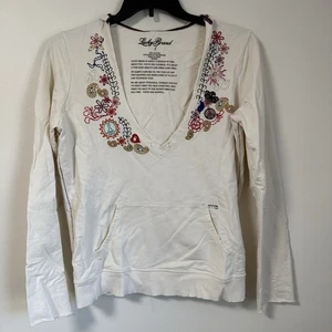 Y2K Lucky Brand Hoodie Pullover Sweatshirt Size Large Embroidered Hippie Boho - Picture 1 of 9