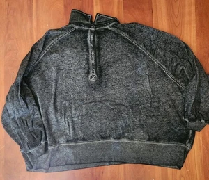 Terra & Sky Polo Fleece Henley Sweatshirt in Black Soot 2X - Picture 1 of 12