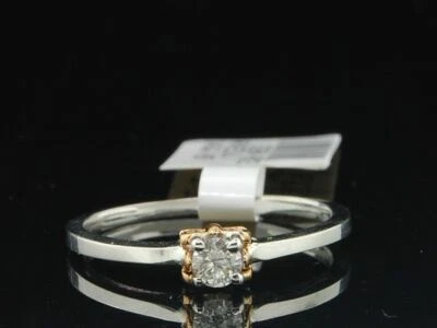 Diamond Solitaire Engagement Ring Ladies 14K Two Tone Gold Round Design 0.16 Tcw - Image 1 of 4