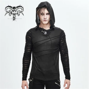 Gothic Black Rock Tops Men's Punk Retro T-Shirt Long Sleeve Hoodie Party Tee - Picture 1 of 17