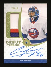 2020-21 UD Ultimate Collection Ilya Sorokin RC Debut Threads Patch Auto 23/49