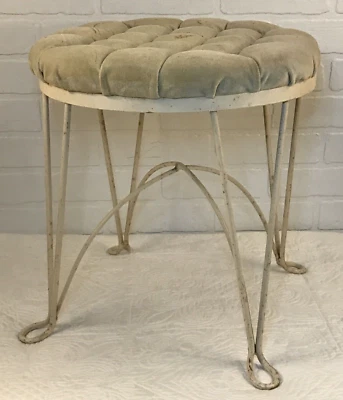 Vintage 1960s MCM Hollywood Regency Twisted Wrought Iron Vanity Stool Chair 16” - Image 1 of 4