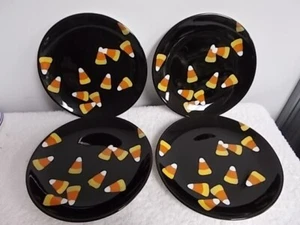 Set 4 Targhette Candy Corn Nero Halloween 6 7/8" Ceramica Antipasto Piatti Snack - Foto 1 di 4