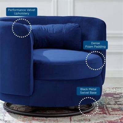Modway Relish Upholstered Performance Velvet Swivel Chair in Black/Navy - Image 1 of 4